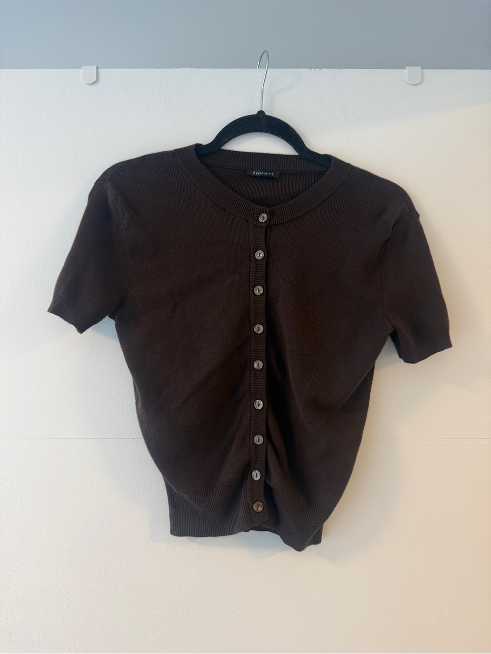 Dynamite Chocolate Brown Short Sleeve Button Cardigan Top XS
